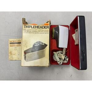 Vintage Norelco Tripleheader Electric Shaver HP1112 w/ Original Case & Manual